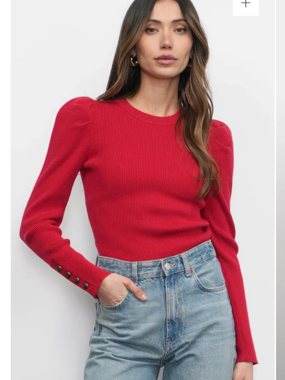 NWT!! Greylin Dani Button Puff Shoulder Sweater - Red